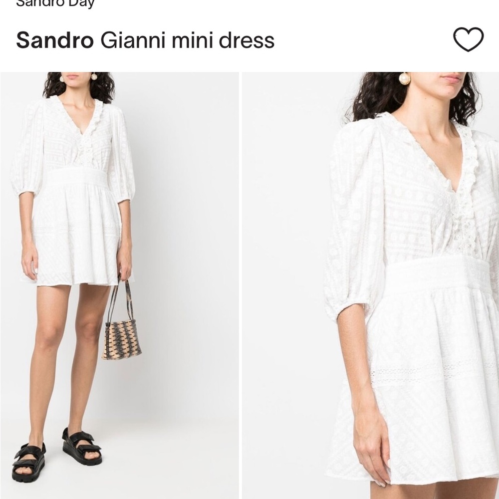 Sandro White Pleated Puff Sleeve Mini Dress - Picture 2 of 3